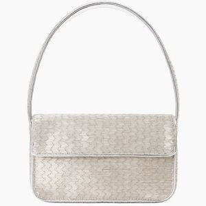 NWT Staud Tommy Beaded Shoulder Bag Silver